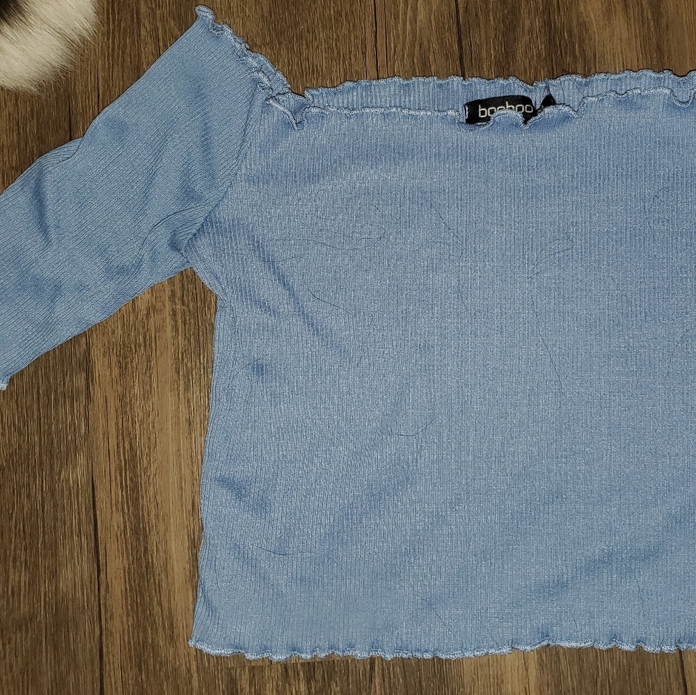 Cropped sleeve off the shoulder crop top